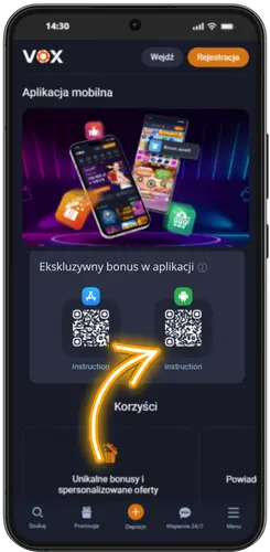 Okno pobierania pliku VOX-Casino.apk z przyciskiem „Pobierz”