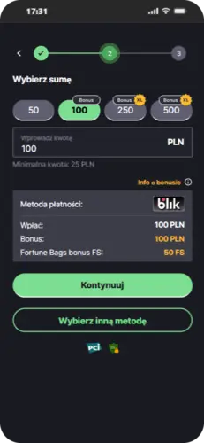 VOX Casino app płatność Blik – wybierz kwotę depozytu i aktywuj bonus