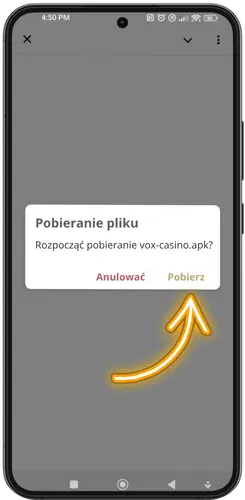 Ekran instalacji aplikacji VOX Casino na telefonie