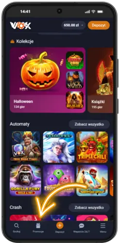 Baner bonusowy w aplikacji VOX Casino z przyciskiem „Dowiedz się więcej”