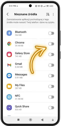 Ustawienia Androida z włączaniem instalacji z nieznanych źródeł